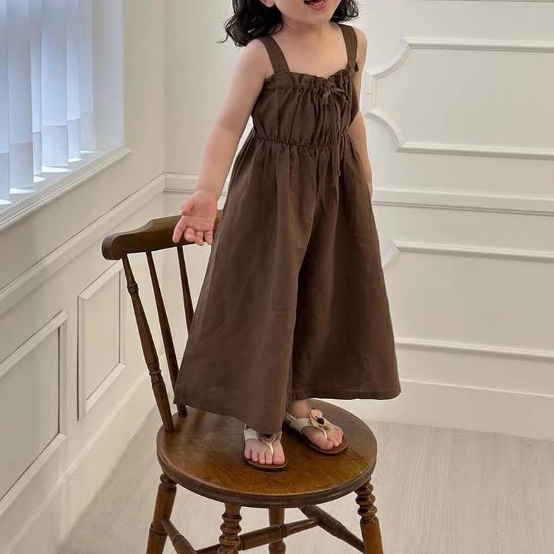 Kleinkind Einfarbig Vintage Overalls mit Schleife - image 2