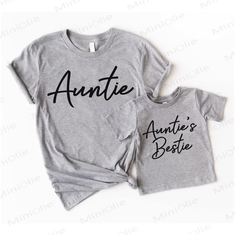 AUNTIE/ AUNTIE'S BESTIE Buchstaben Graues Familie -T-Shirt - Grau - XXL - image 1