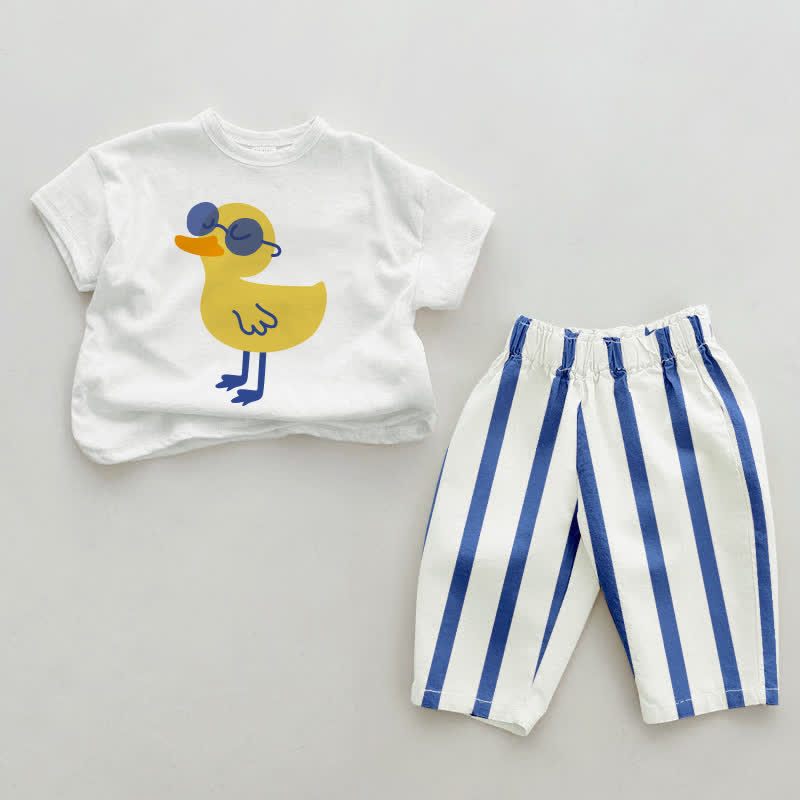 Baby Cool Ente Blau vertikal Streifen 2-teiliges Set - Weiß&Blau - 2-3J - image 1