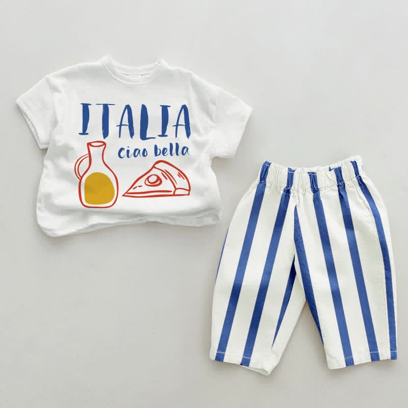 ITALIA CIAO BELLA Blau / Grün vertikal Streifen 2-teiliges Set - Weiß & Blau - 2-3J - image 1