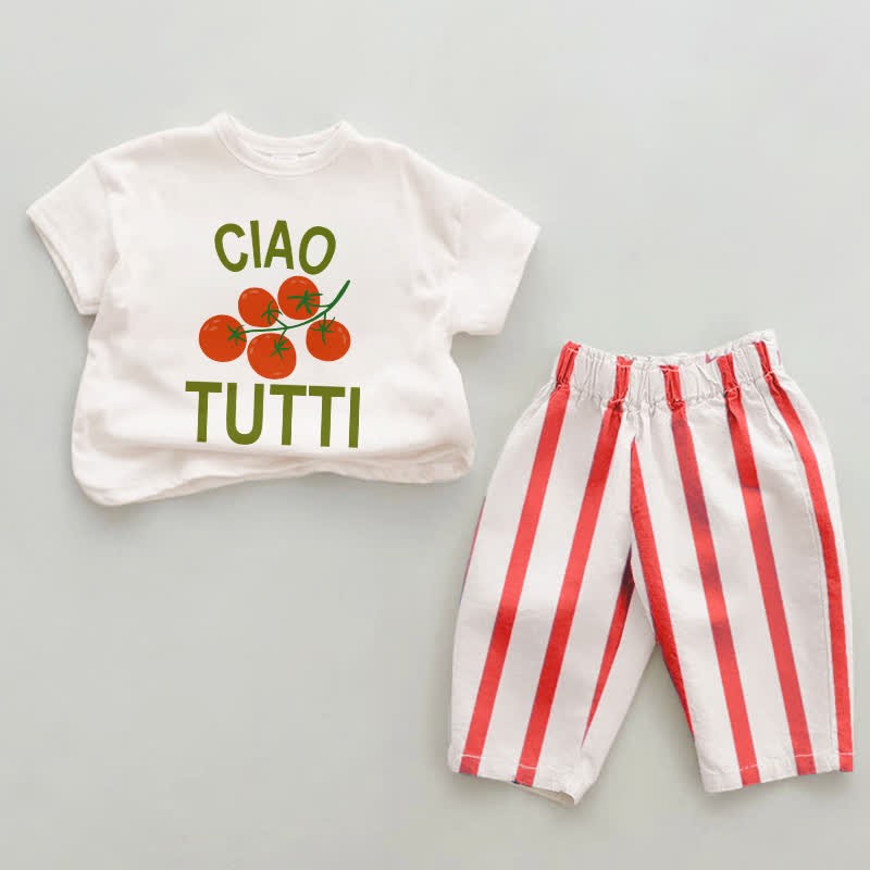 CIAO TUTTI Baby Tomato Red Vertikal Streifen 2-teiliges Set - Weiß&Rot - 2-3J - image 1