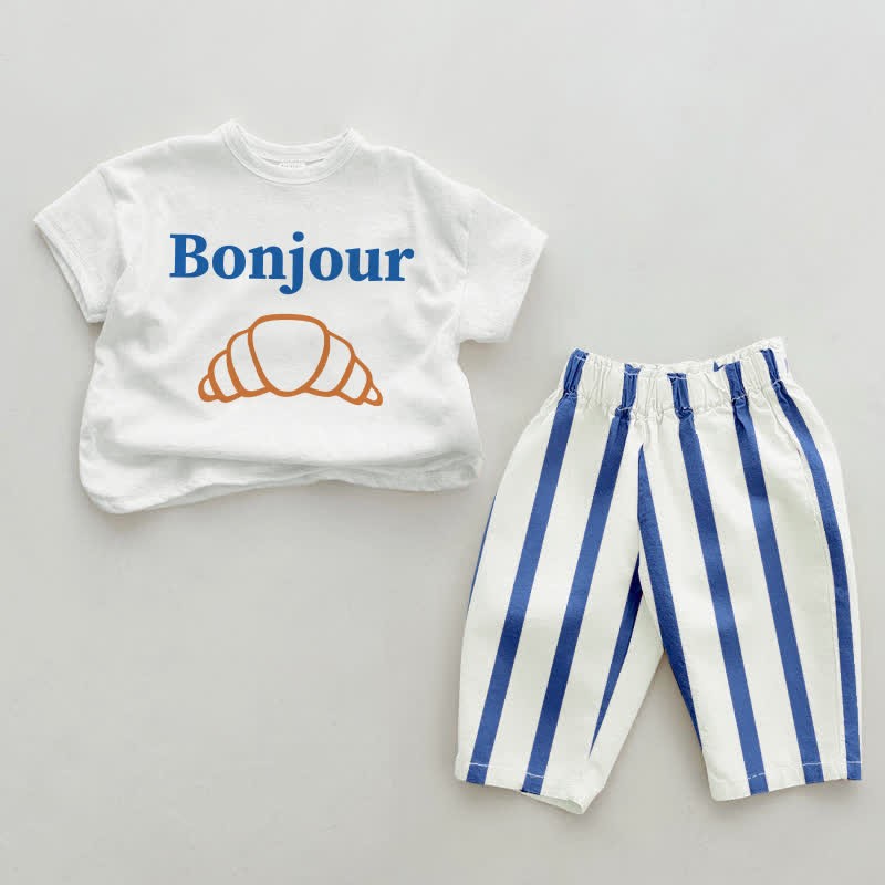 BONJOUR Baby Croissant Blau Vertikal Streifen 2-teiliges Set - Weiß&Blau - 2-3J - image 1