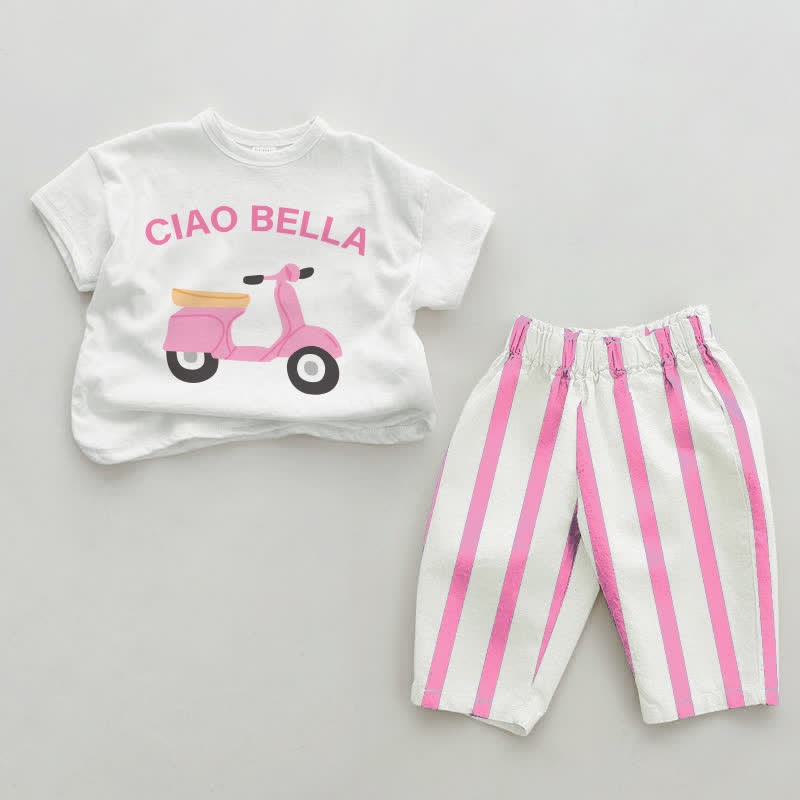 CIAO BELLA Baby Motorrad Rosa Vertikal Streifen 2-teiliges Set - Weiß&Rosa - 2-3J - image 1