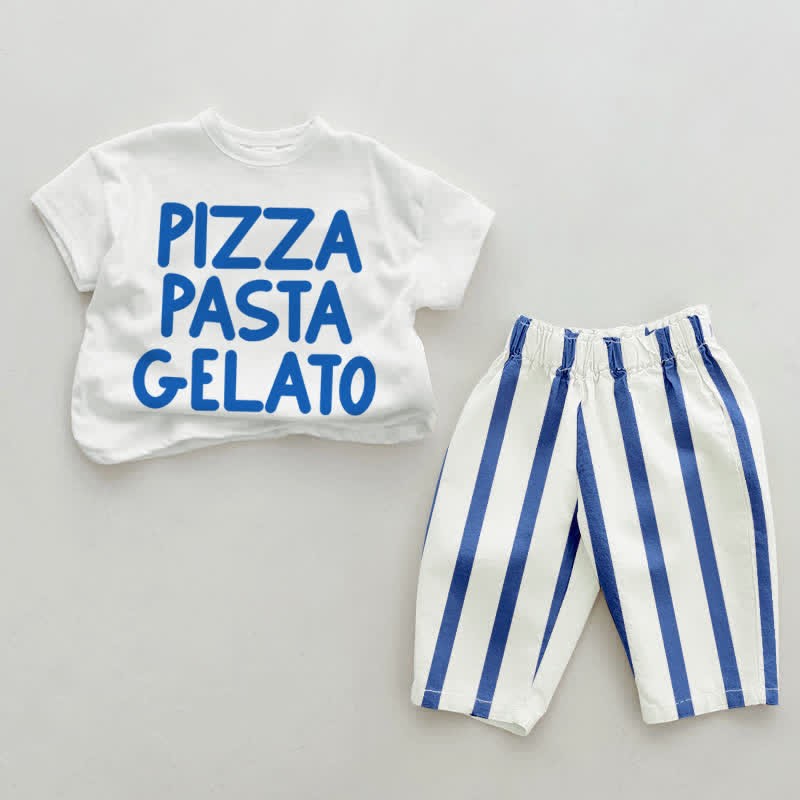 PIZZA PASTA GELATO Baby Blau Streifen 2-teiliges Set - Weiß&Blau - 2-3J - image 1