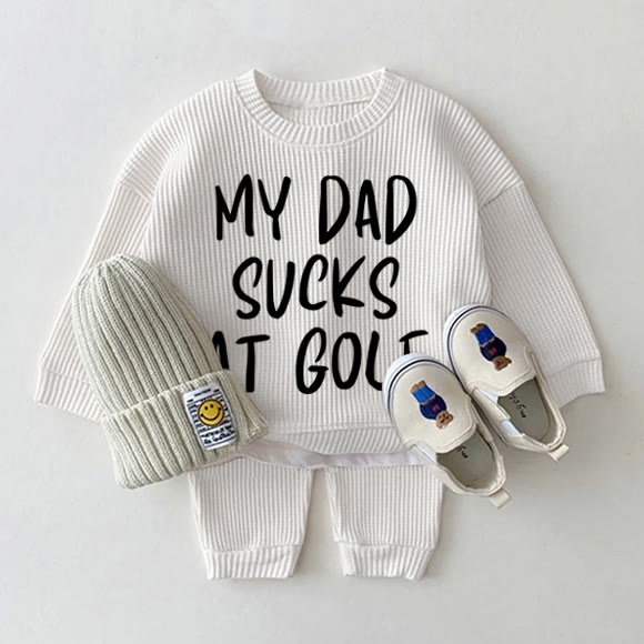 MY DAD SUCKS AT GOLF Baby Waffel 2-teiliges Set - Weiß - 18-24M - image 1