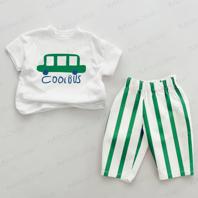 COOL BUS Baby Grün Vertikal Streifen 2-teiliges Set - Weiß&Grün - 2-3J - image 1
