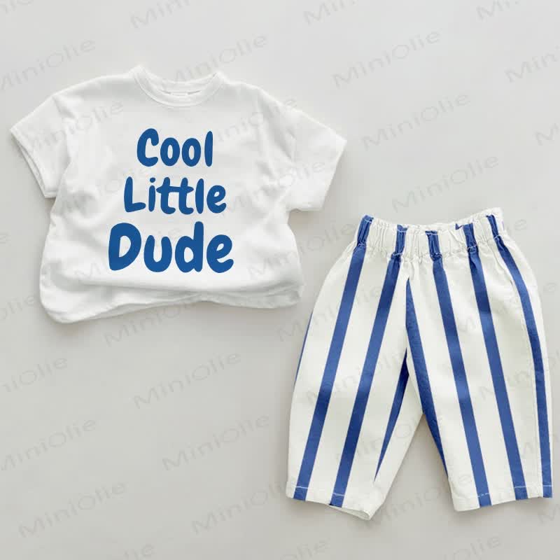 COOL LITTLE DUDE Baby Blau Streifen 2-teiliges Set - Weiß&Blau - 2-3J - image 1