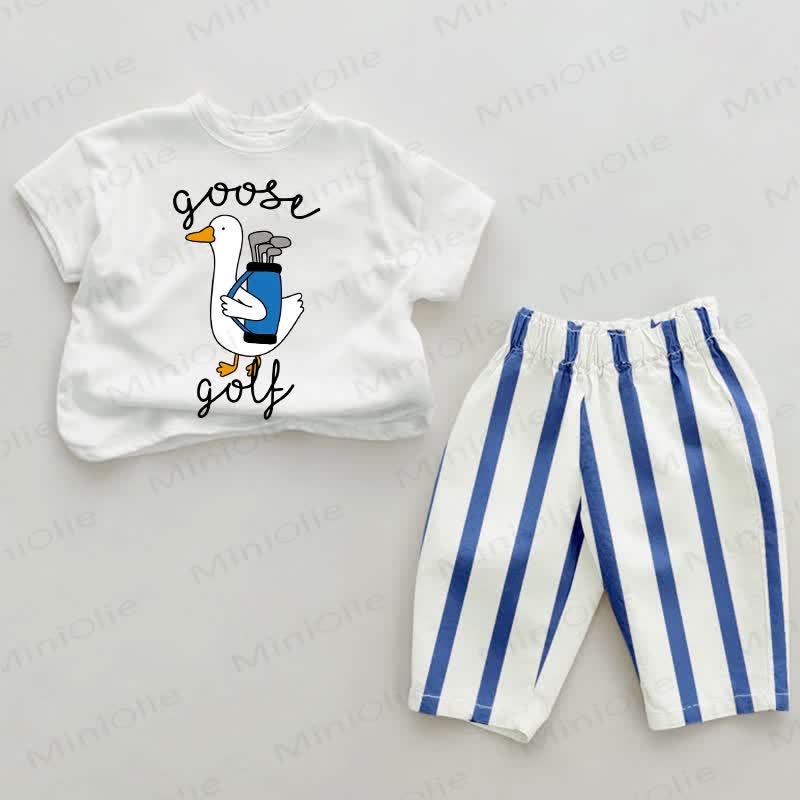GOOSE GOLF Baby Blau Streifen 2-teiliges Set - Weiß&Blau - 2-3J - image 1