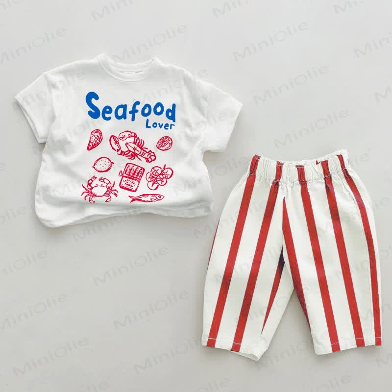 SEAFOOD LOVER Baby Rot Vertikal Streifen 2-teiliges Set - Weiß&Rot - 2-3J - image 1