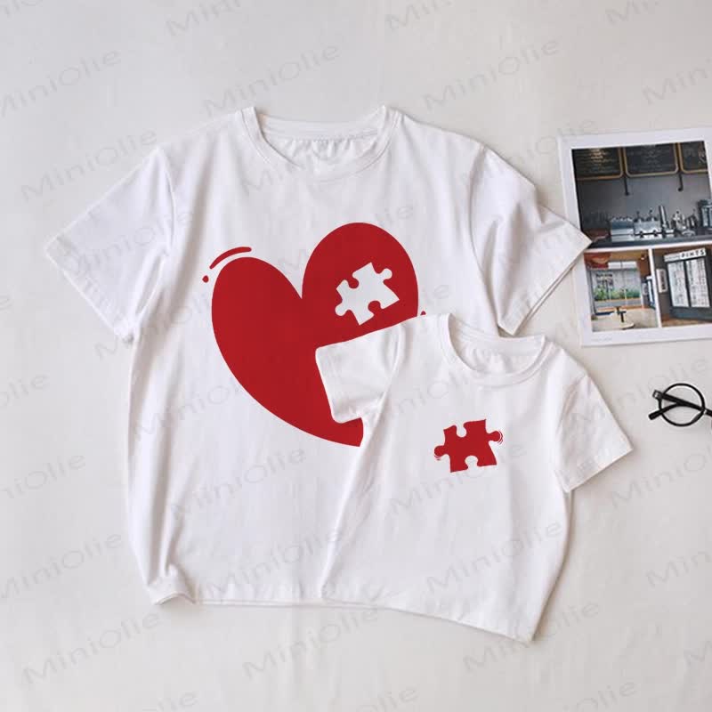 Liebe Herz Puzzle Weißes Familien Passende T-Shirt - Weiß - T-Shirt für Erwachsene: XL - image 1