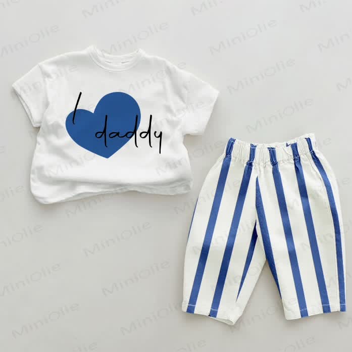 I LOVE DADDY Baby Blau Streifen 2-teiliges Set - Weiß&Blau - 2-3J - image 1