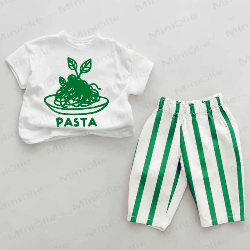 PASTA Baby vertikal Streifen 2-teiliges Set - Weiß&Grün - 2-3J - image 1