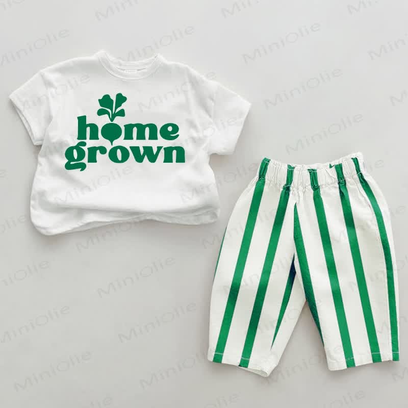 HOME GROWN Baby vertikal Streifen 2-teiliges Set - Weiß&Grün - 2-3J - image 1