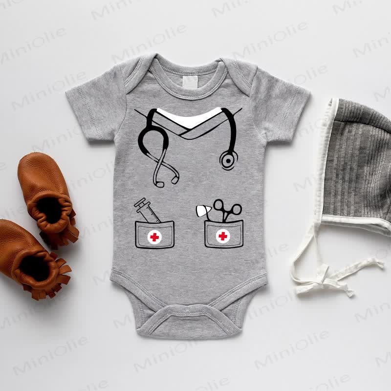 Baby Krankenschwester Uniform Muster Grau Bodysuit - Grau - 18-24M - image 1