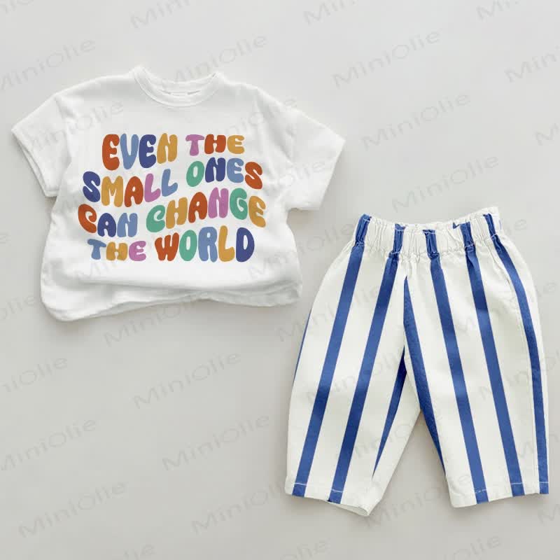 AUCH DIE EVEN THE SMALL ONES CAN CHANGE THE WORLD Baby Blau Streifen 2-teiliges Set - Weiß&Blau - 2-3J - image 1