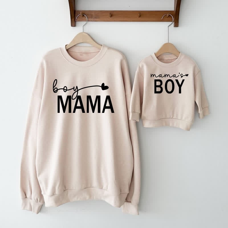 MAMA/MAMA'S BOY/ GIRL Beige Familien Sweatshirt mit Mommy und ich“ - Beige - Boy Mama Sweatshirt: XL - image 1