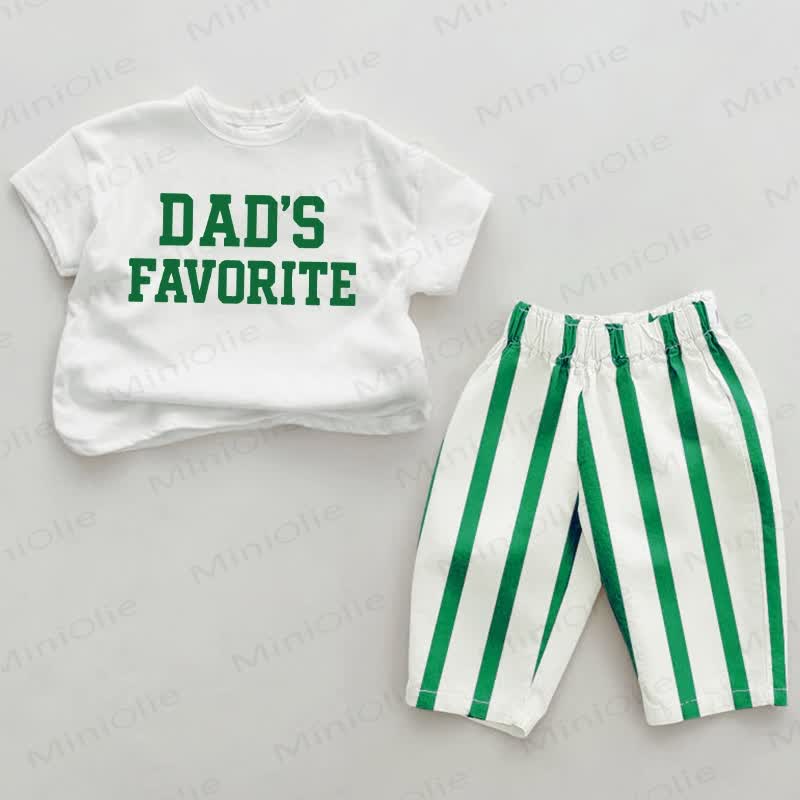 DAD'S FAVORITE Baby vertikal Streifen 2-teiliges Set - Weiß&Grün - 2-3J - image 1