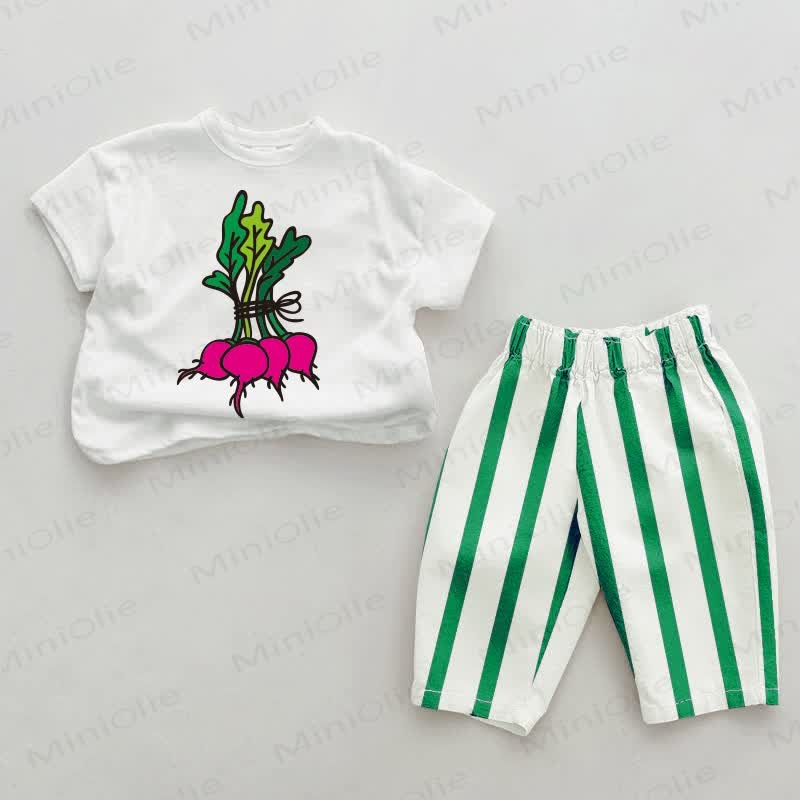 Baby Carrots Grün Vertikal Streifen 2-teiliges Set - Weiß&Grün - 2-3J - image 1
