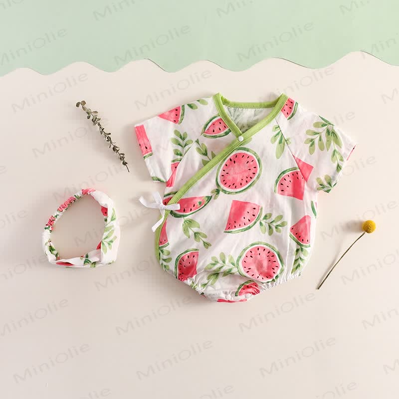 Baby Wassermelonen-Kimono- Bodysuit mit Stirnband - Rosa - 12-18M - image 1