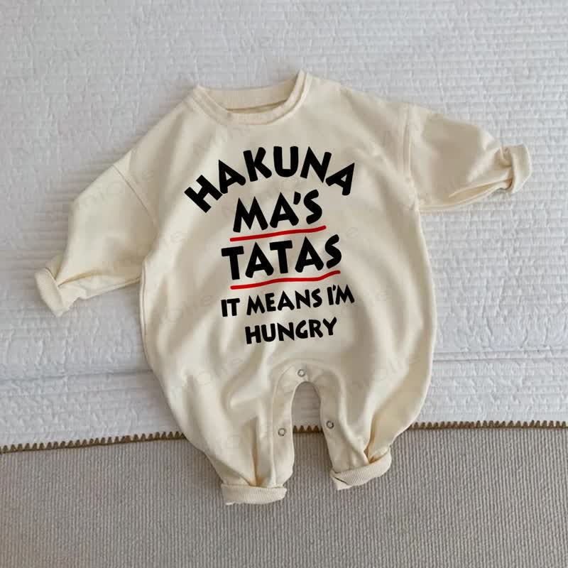 HAKUNA MA'S TATAS IT MEANS I'M HUNGRY Baby Strampler - Beige - 2-3J - image 1