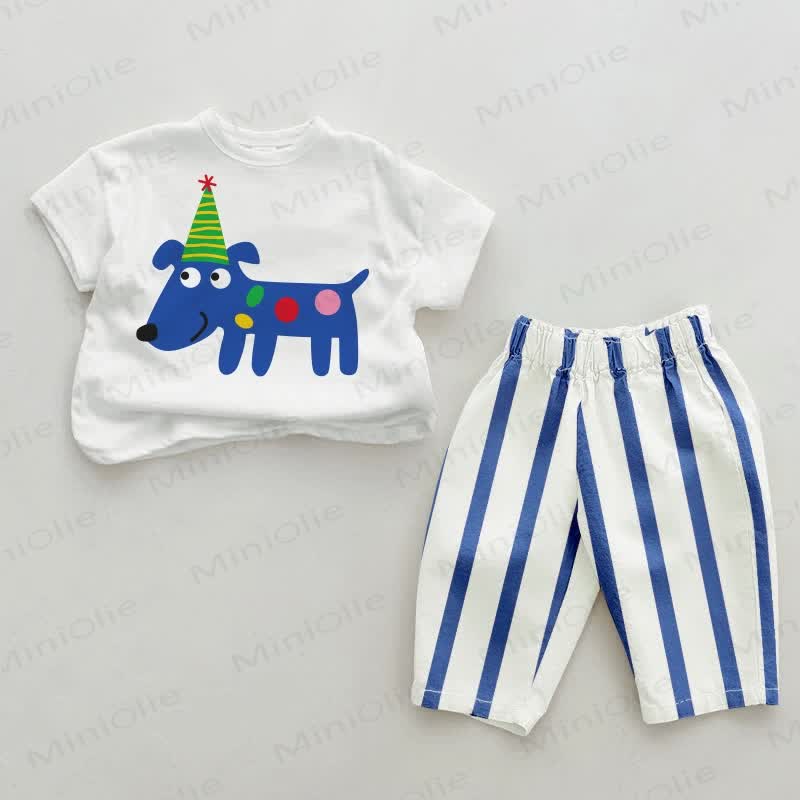 Baby vertikal Streifen 2-teiliges Set mit Welpen - Weiß&Blau - 2-3J - image 1