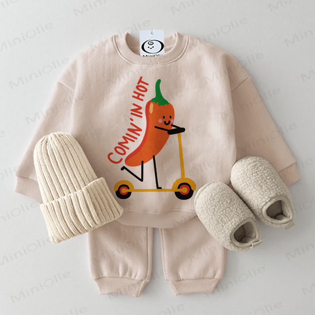 COMIN'IN HOT Baby Skateboard Chili 2-teiliges Beige Set - Aprikose - 2-3J - image 1