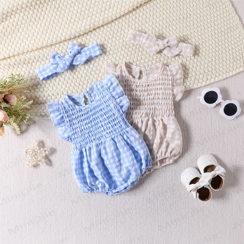 Baby Bodysuit mit Plaid Flatterärmeln und Stirnband - image 1