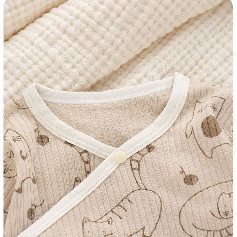 Gerippt Kimono Bodysuit mit Katzenmotiv für Neugeboren - image 2