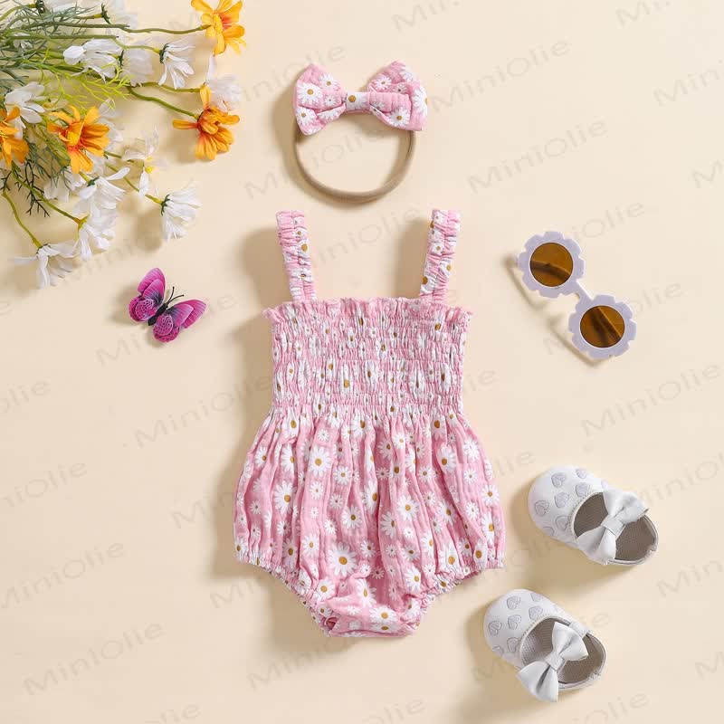 Baby Bodysuit mit Gänseblümchen Trägern und Stirnband - Rosa - 12-18M - image 2