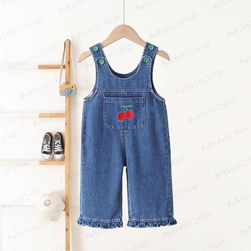 Kleinkind Overalls mit Kirsche Gestickt und Taschen - Blau - 5-7J - image 1