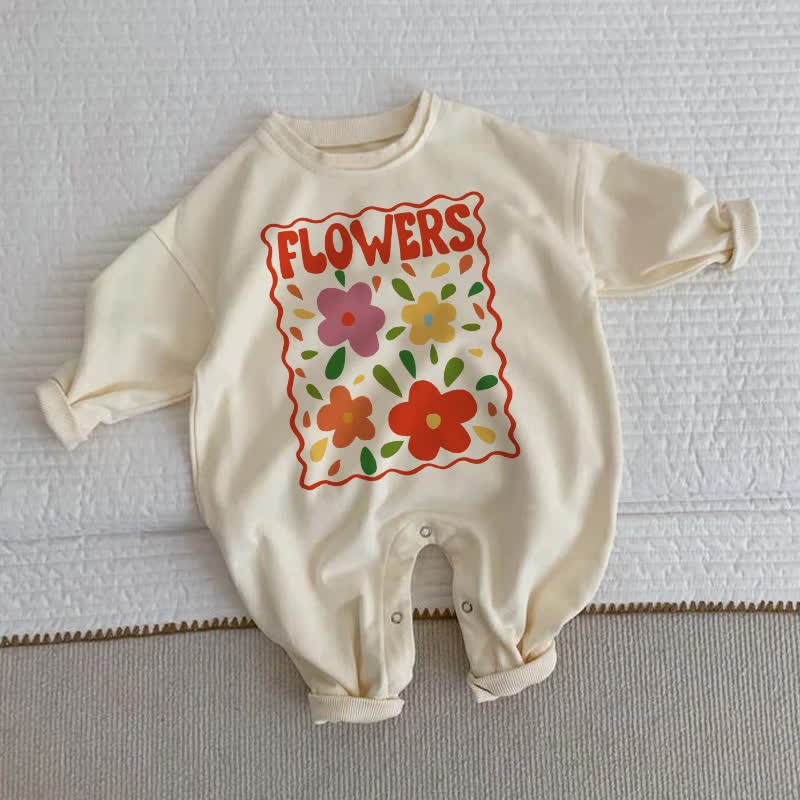 FLOWERS Baby Stamp Langarm- Strampler - Beige - 2-3J - image 1