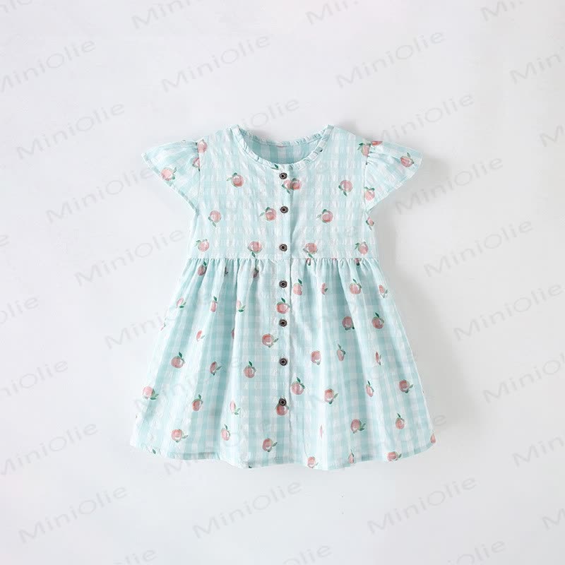 Kleinkind Grün Plaid Pfirsich Schönes Kleid - Grün - 12Y - image 1