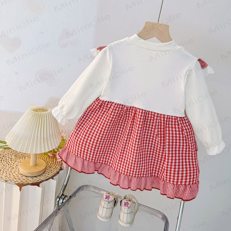 Baby Kleinkind Kirsche Plaid Spitzenkleid - image 2