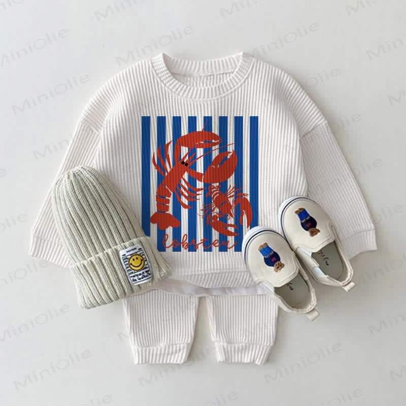 Baby Waffel Lobster Blau Vertikal Streifen 2-teiliges Set - Weiß - 18-24M - image 1
