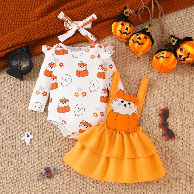 Baby 2-teiliges Geisterkürbis- Set mit Stirnband - Orange - 12-18M - image 1