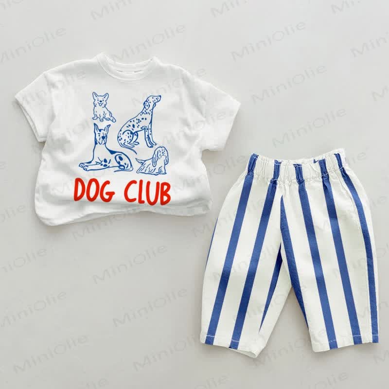 DOG CLUB Baby Blau Streifen 2-teiliges Set - Weiß&Blau - 2-3J - image 1
