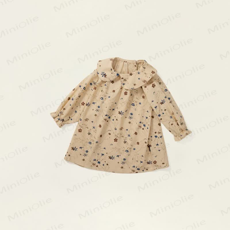 Kleinkind Vintage Blume Khaki Revers Kleid - image 2