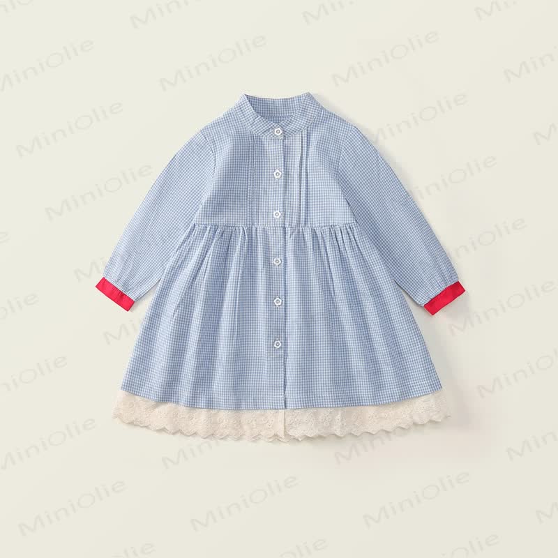 Blaues kariertes Spitzenhemdkleid für Kleinkind - Blau - 10Y - image 1