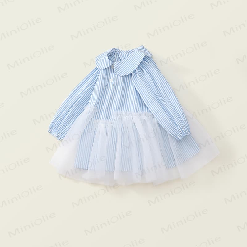 Blau Streifen Tüll Kleid für Kleinkind - image 2