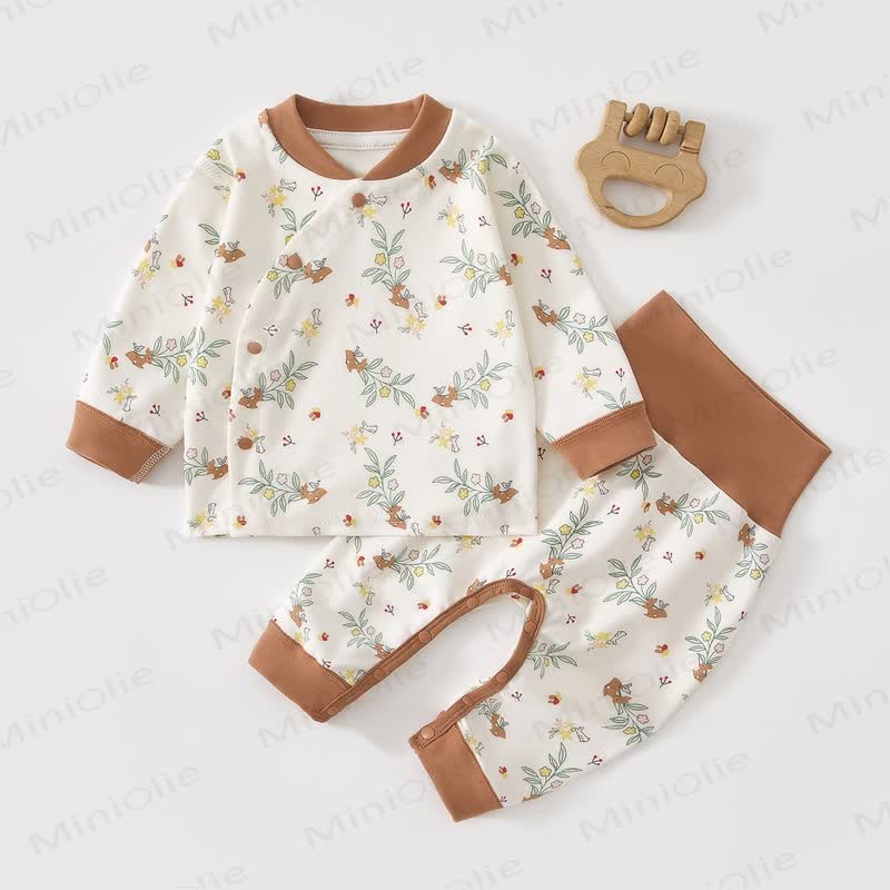 2-teiliges Baby Set mit braunem Hirsch und Blume - Braun - 18-24M - image 1