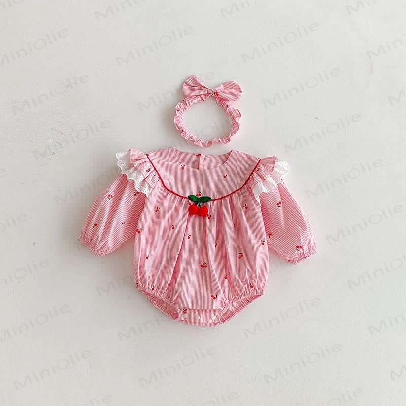 Baby Kirsche Streifen Bodysuit mit Stirnband - image 2