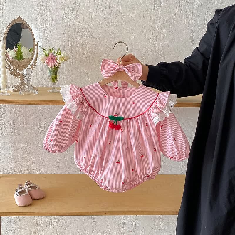 Baby Kirsche Streifen Bodysuit mit Stirnband - Rot - 18-24M - image 1