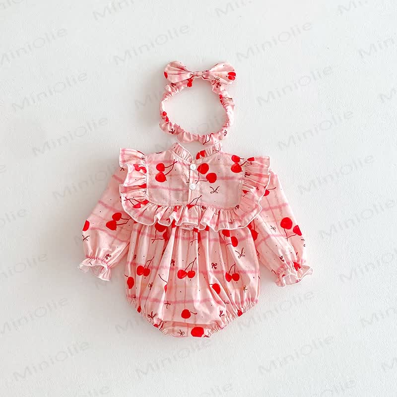 Baby Kirsche Plaid Bodysuit mit Stirnband - image 2