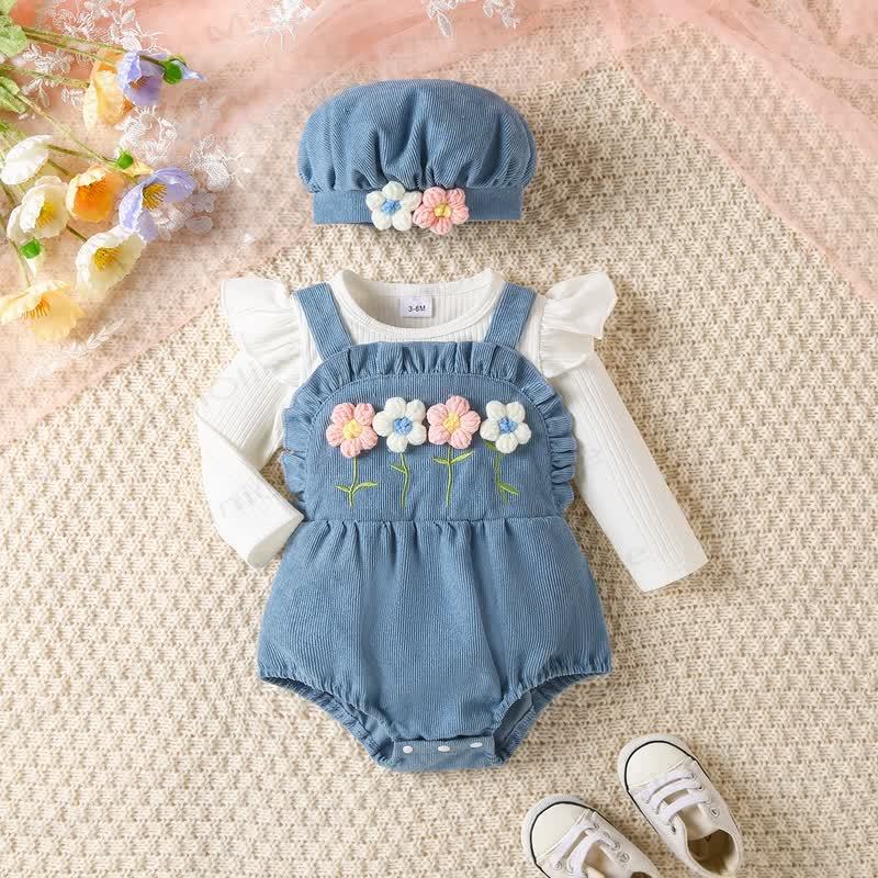 Baby Blume Cord Bodysuit mit Hut - Blau - 12-18M - image 1