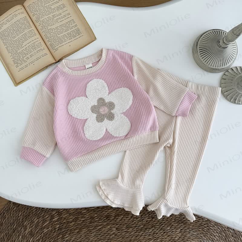 2-teiliges Blume Baby Set aus Sweatshirt und Hose mit Gerippt - image 2