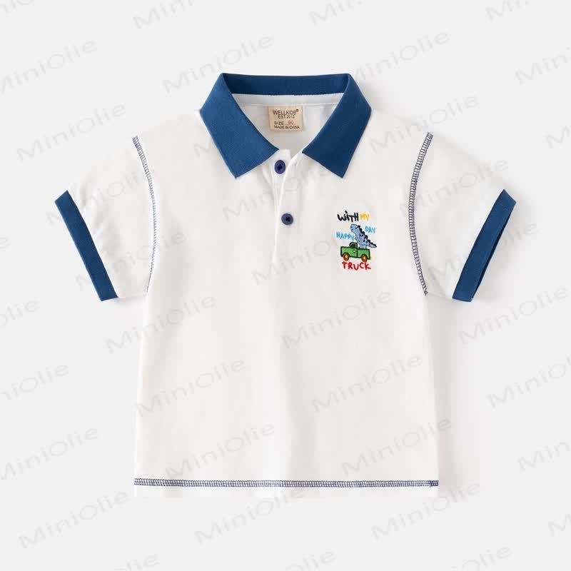 Poloshirt mit Dinosaurier LKW Stickerei für Kind und Jungen - Weiß - 8Y - image 2