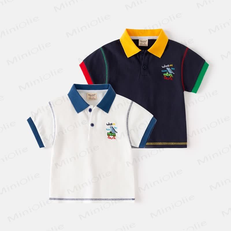 Poloshirt mit Dinosaurier LKW Stickerei für Kind und Jungen - image 1