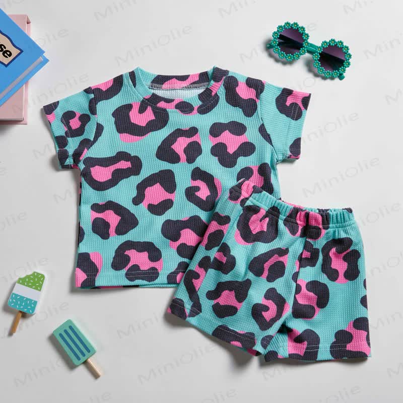 2-teiliges Baby Set mit Waffel und Leopardenmuster - Blaugrün - 2-3J - image 1