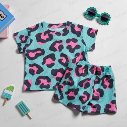 2-teiliges Baby Set mit Waffel und Leopardenmuster - Blaugrün - 2-3J - image 1