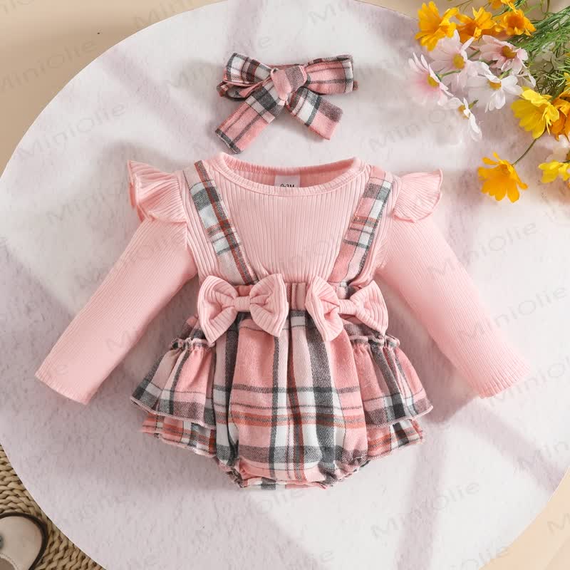 Baby Bodysuit mit Plaid Schleife und Stirnband - Rosa - 12-18M - image 9